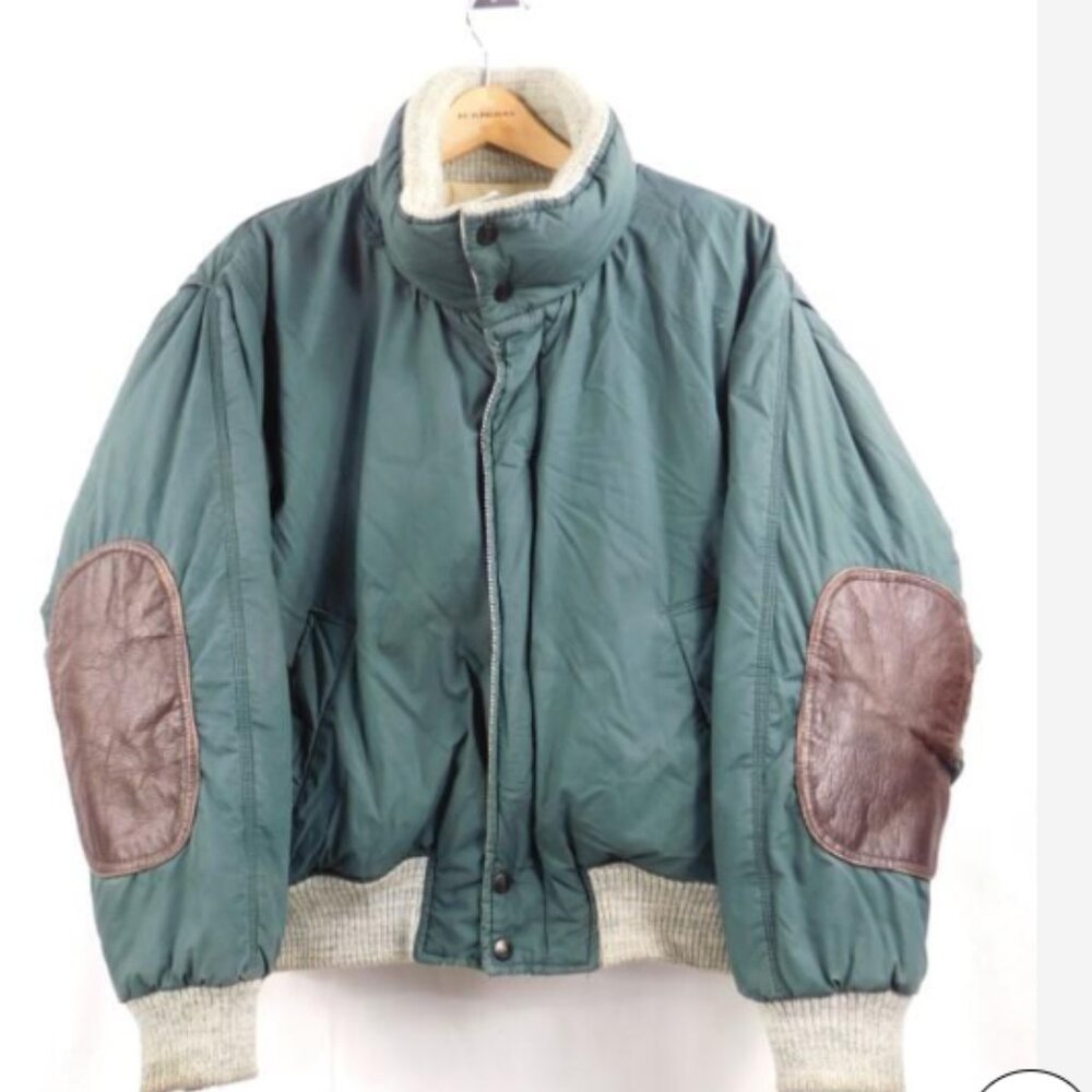 Vintage NAUTICA Mens L Army Green 80% Down Winter Coat Bomber Jacket Insulated